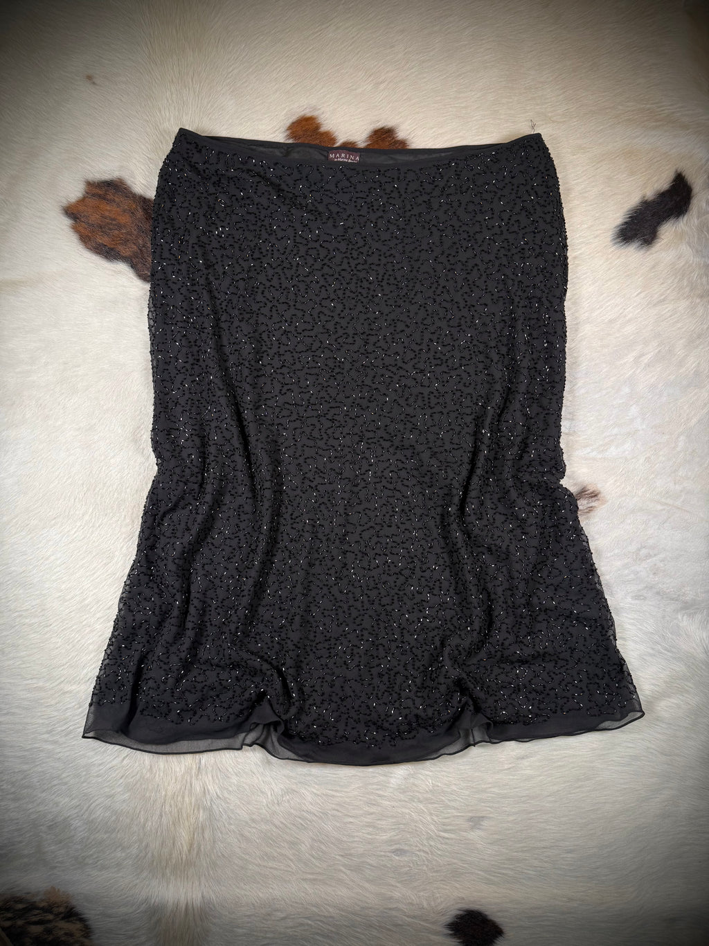 Vintage Black Beaded Midi Slip Skirt | 2X