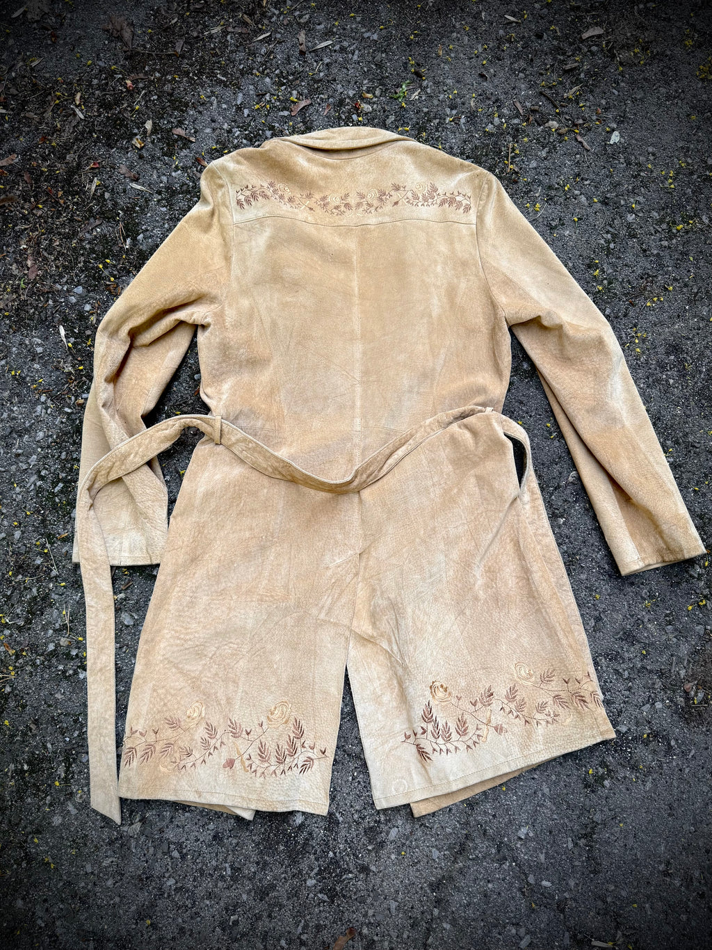 Vintage Embroidered Suede Tie Coat | Medium