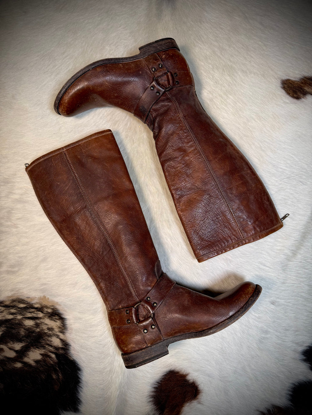 Frye Brown Leather Harness Boots | Women’s 9.5