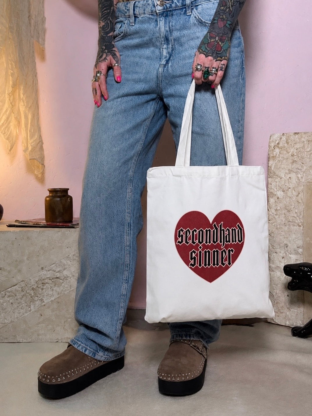 Secondhand Sinner Heart Tote