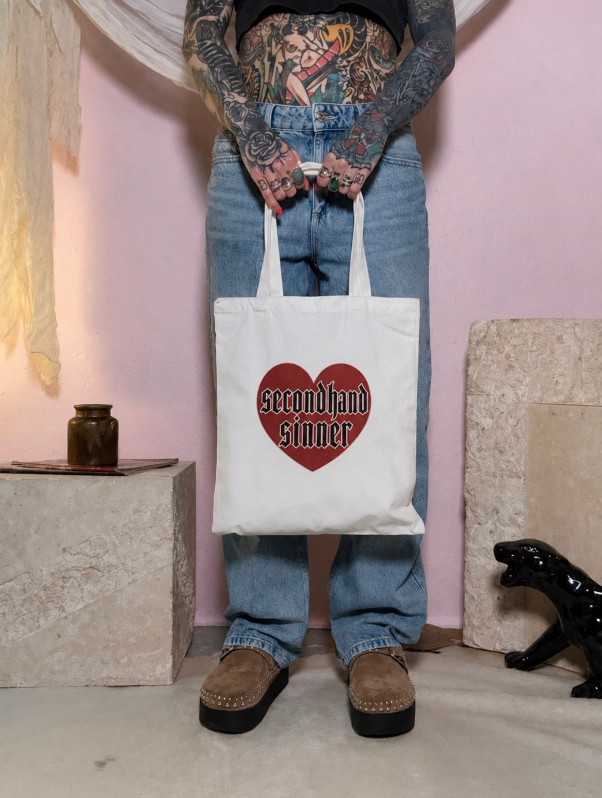 Secondhand Sinner Heart Tote