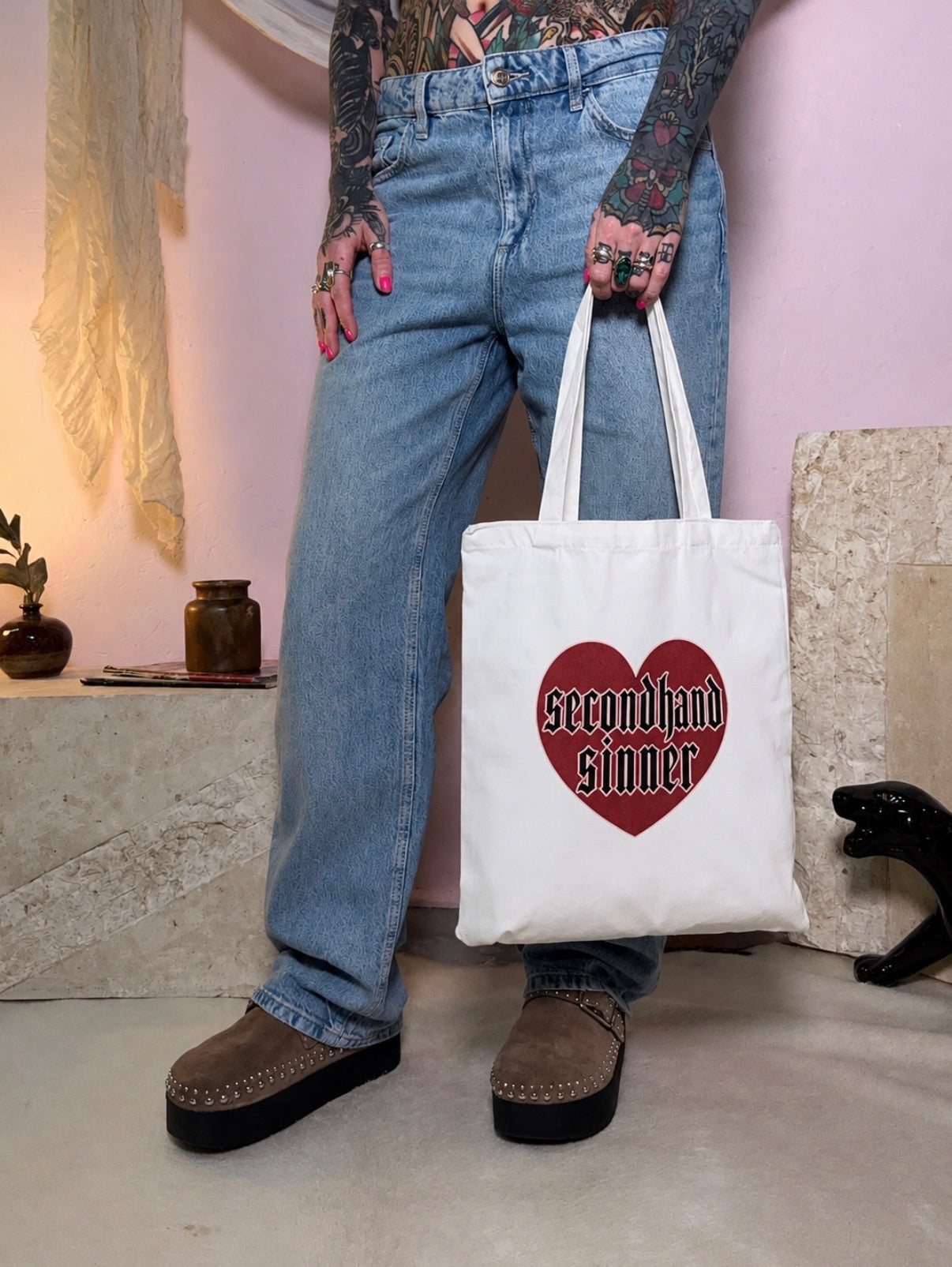 Secondhand Sinner Heart Tote
