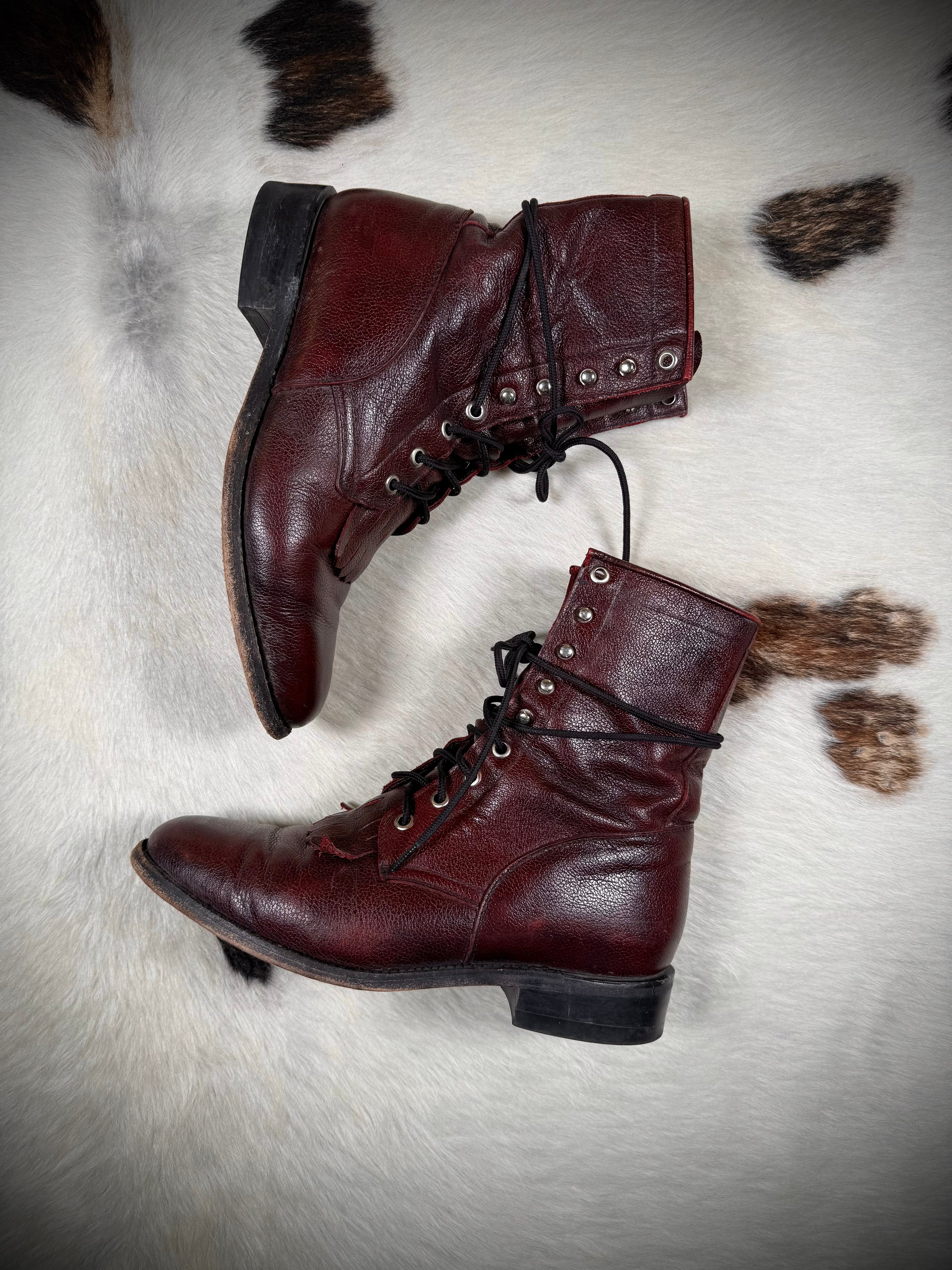 Vintage Oxblood Lace-Up Leather Boots | Women’s 9