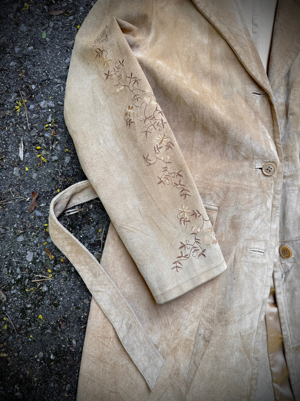 Vintage Embroidered Suede Tie Coat | Medium