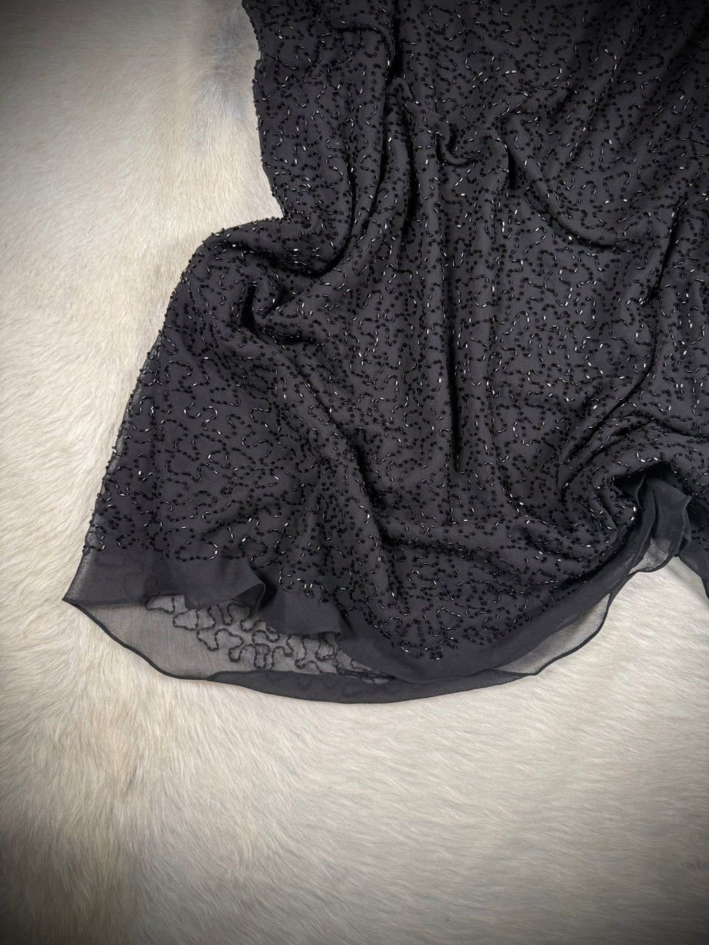 Vintage Black Beaded Midi Slip Skirt | 2X