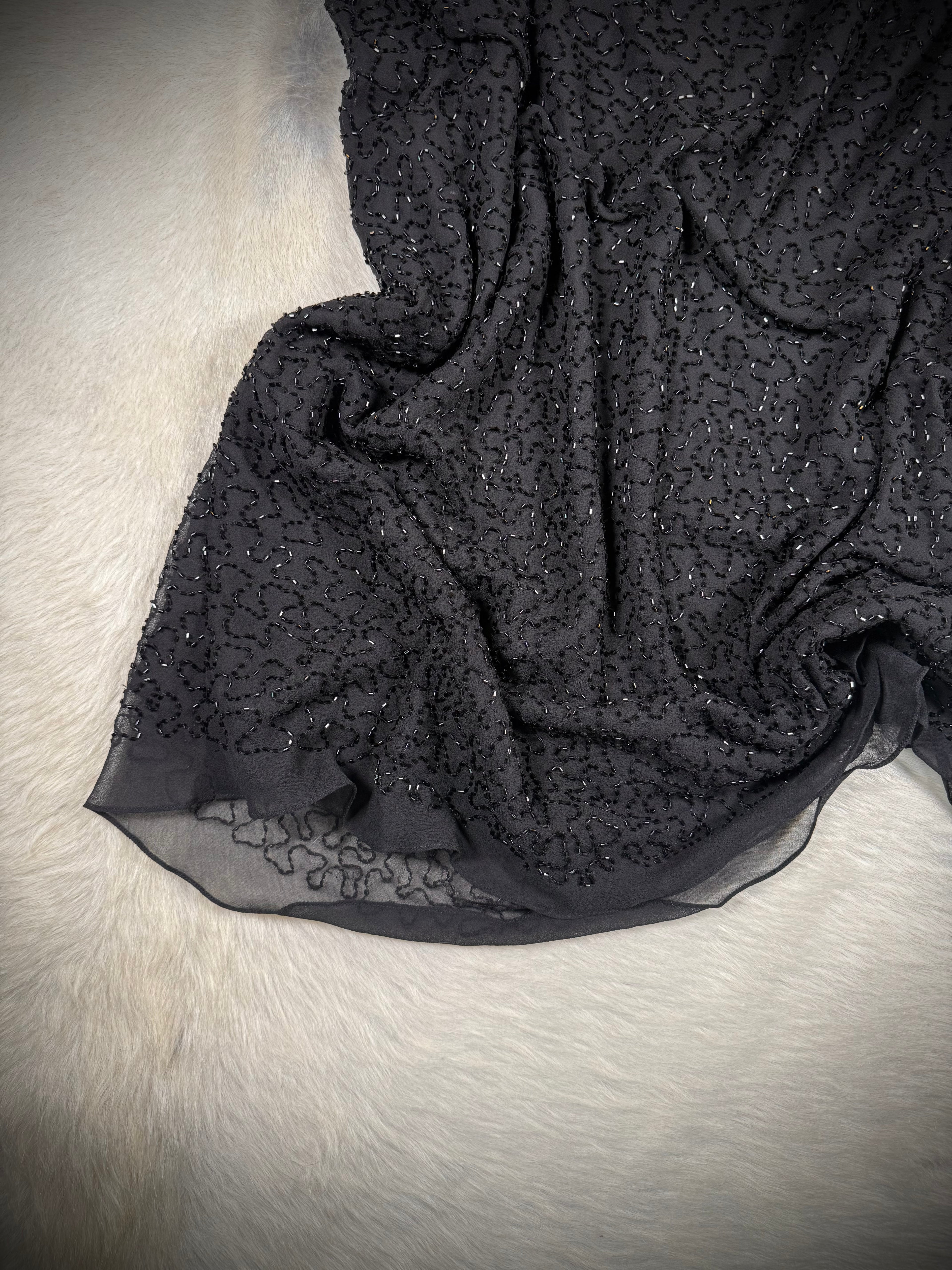 Vintage Black Beaded Midi Slip Skirt | 2X